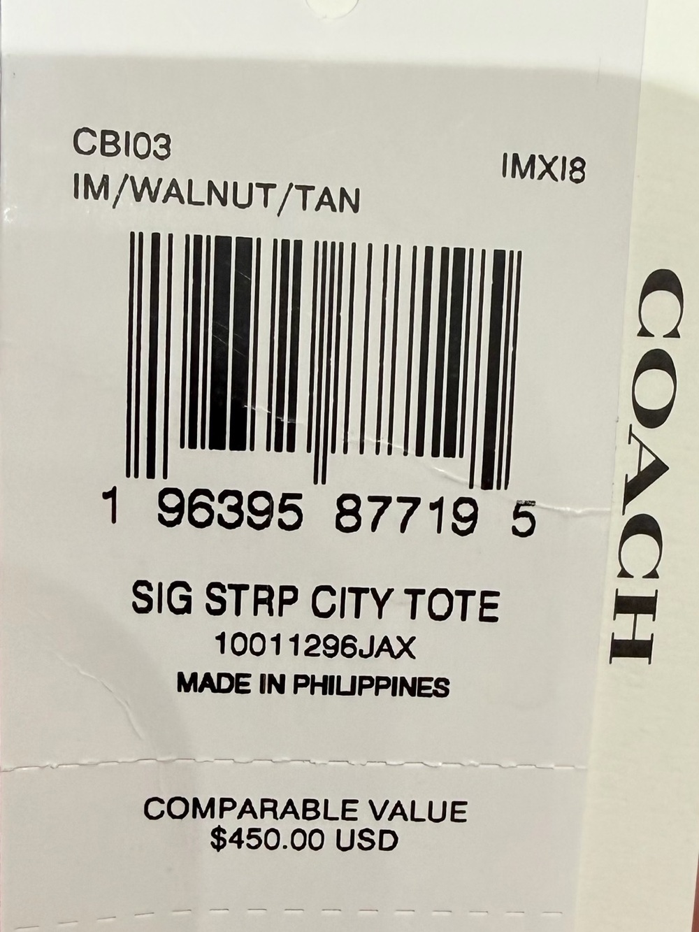 Coach Signature Stripe City Tote Bag - Brown/Black - Picture 8 of 8